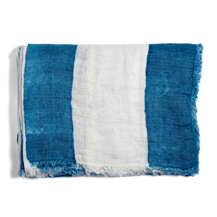 Blue Striped Linen Throw