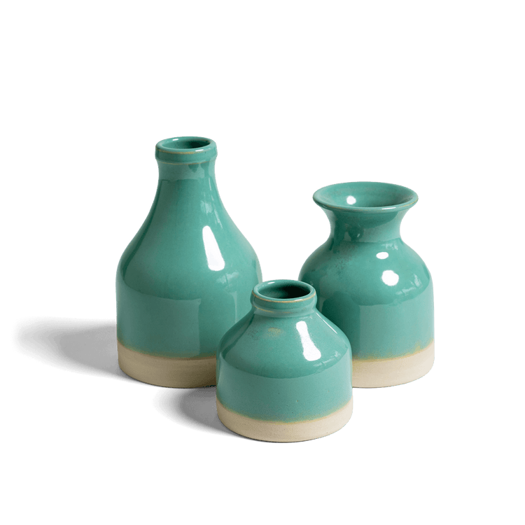 Wellhouse Pottery Aqua Vase Trio