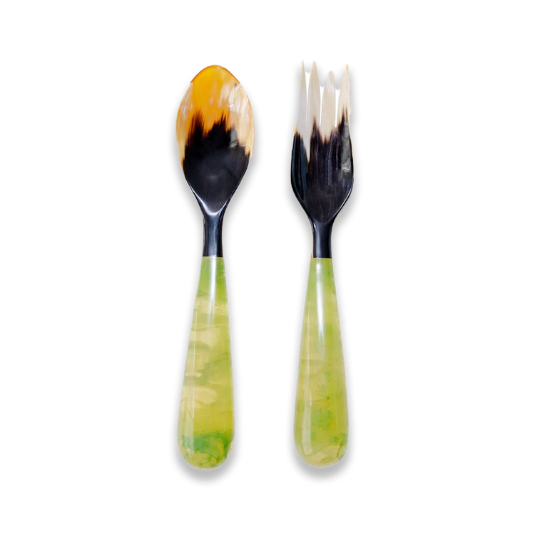 Horn and Resin Salad Serving Set