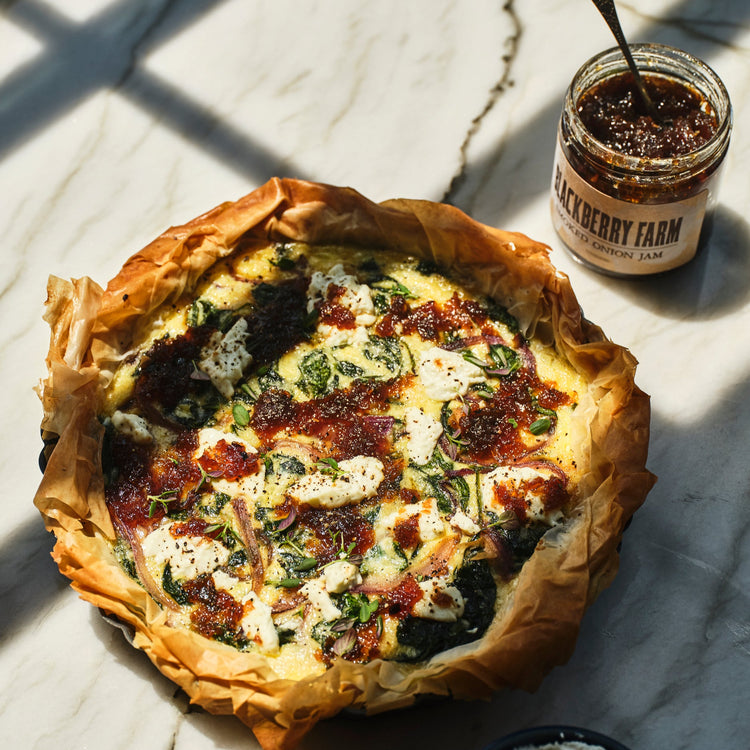 smoked onion jam tart and jar