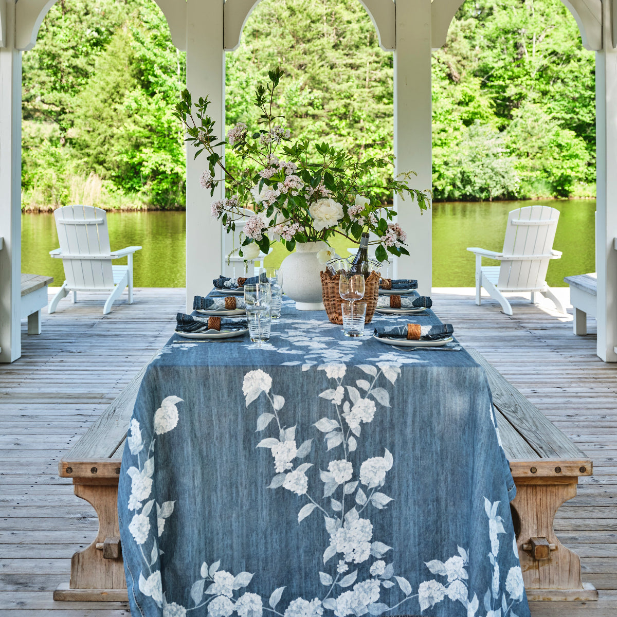 S&B x Blackberry Farm Denim Hydrangea Tablecloth - Blackberry Farm
