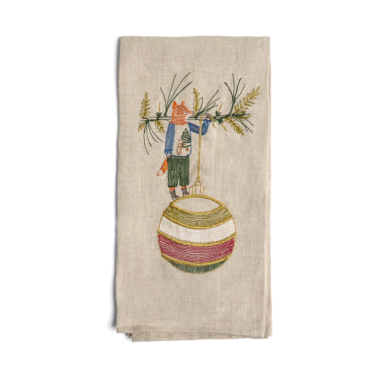 Deck The Halls Fox Tea Towel