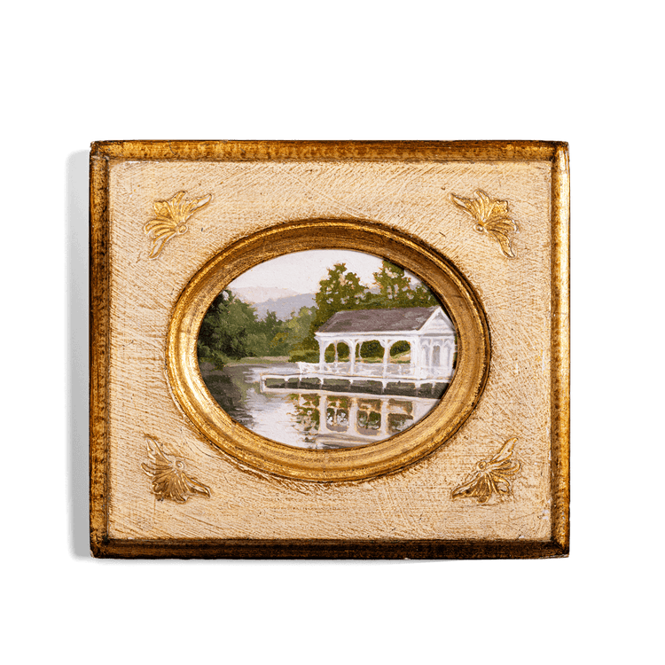 Antique Frame with Hand Painted Boathouse