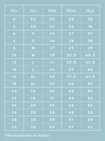 Frances Valentine Size Chart