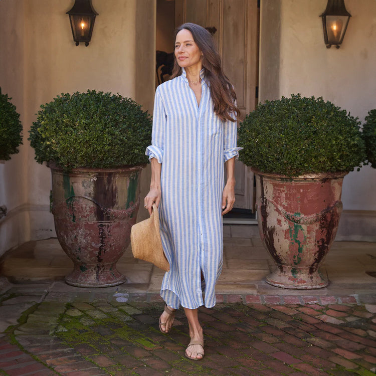 Frank & Eileen Maxi Shirt Dress Blue Striped