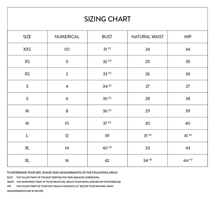 Sea NY Size Chart