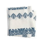 Blue Hand Stamped Tablecloth