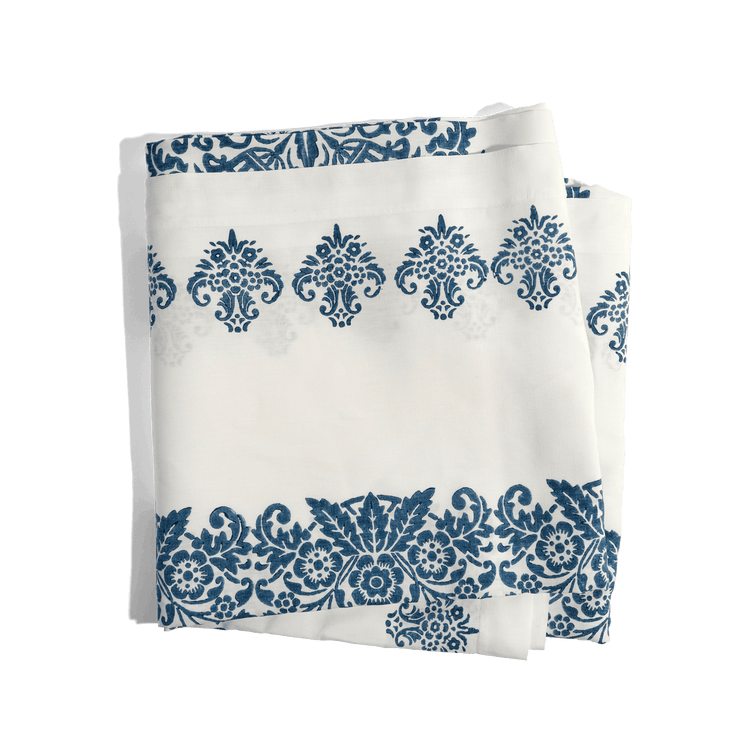 Blue Hand Stamped Tablecloth