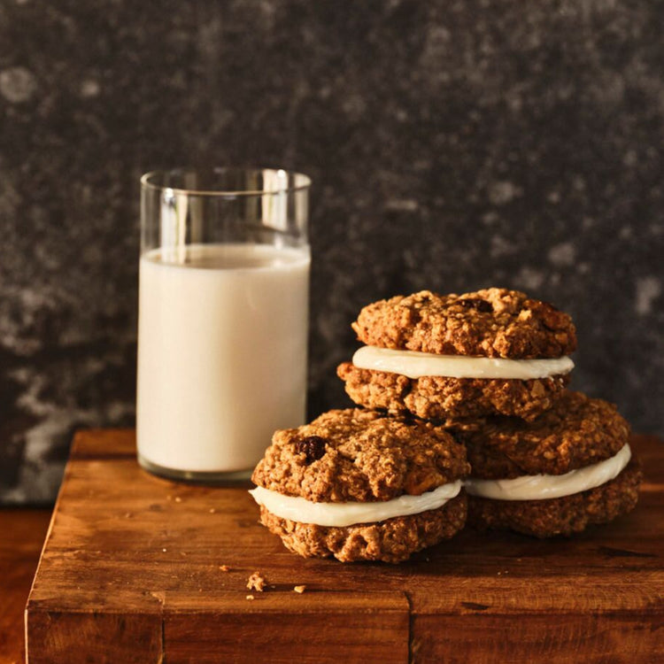 oatmeal cream pie cookies and milk