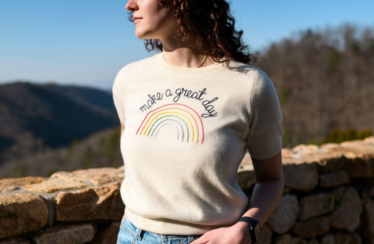 Make a Great Day Custom Cashmere Short Sleeve Sweater