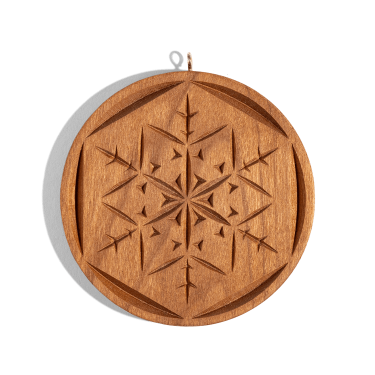 Hand Carved Wooden Snowflake Ornament Cherry Border
