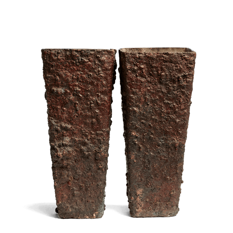 Tall Metal Textured Vases - Set of 2